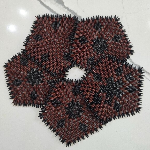 vintage Handcrafted Hawaiian Koa Seed Coasters Set Of 5 - Picture 6 of 16